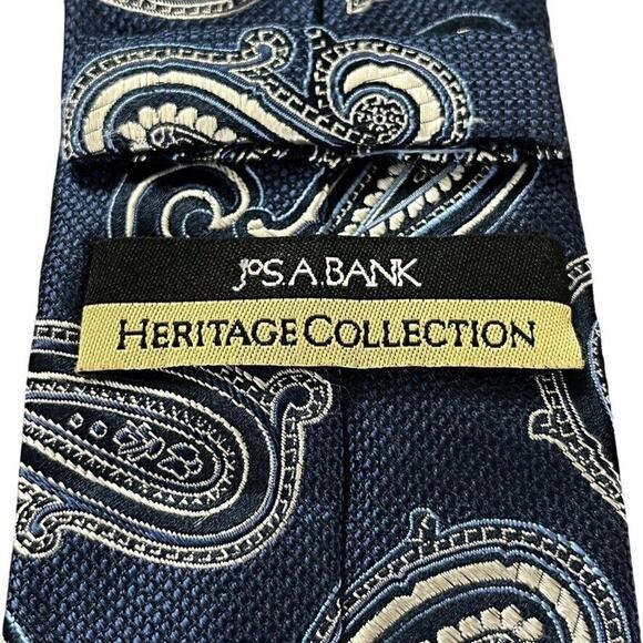 Jos A Bank Heritage Collection Mens 100% Silk Navy Paisley Neck Tie 59" x 3" - Picture 16 of 16
